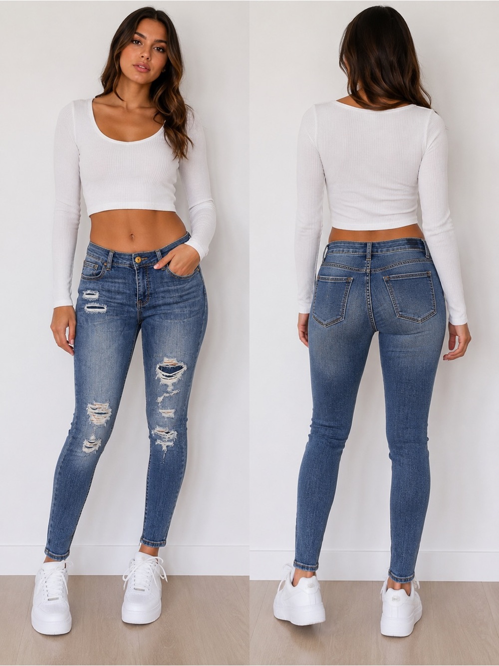 Distressed Blue Skinny Jeans for Women-15
